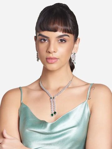 Natural Green Diamond Necklace with Earrings