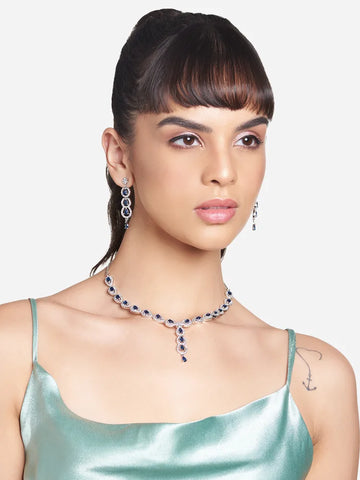 Ocean Blue Spinel Micro Silver-Plated Necklace with Earrings