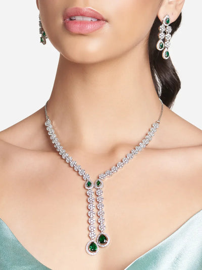 Natural Green Diamond Necklace with Earrings hover