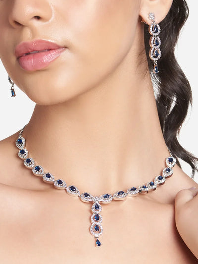 Ocean Blue Spinel Micro Silver-Plated Necklace with Earrings hover