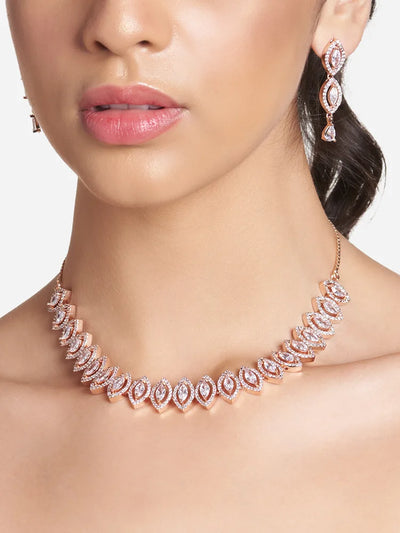 White Marquise Rose Gold Necklace hover