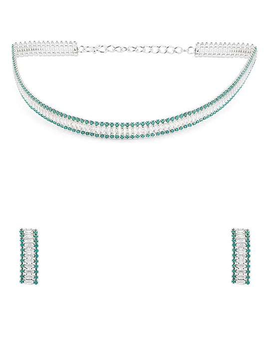 Mint Green and White Stone Choker Set with Matching Bracelet and Earrings - Soft Modern Glam