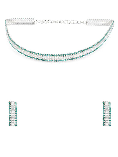 Mint Green and White Stone Choker Set with Matching Bracelet and Earrings - Soft Modern Glam