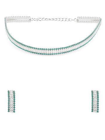 Mint Green and White Stone Choker Set with Matching Bracelet and Earrings - Soft Modern Glam