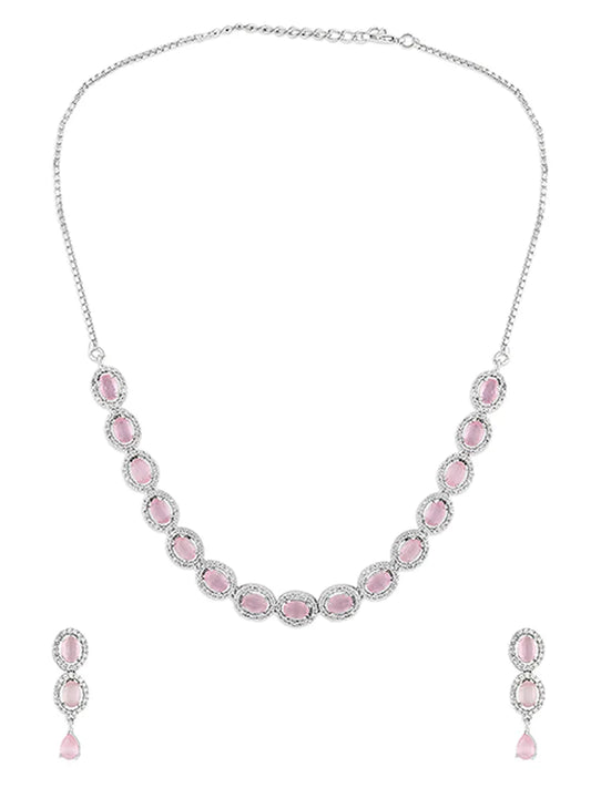 92.5 Micro Silver-Coated Light Pink Necklace - Soft Elegance for Graceful Evenings and Romantic Moments