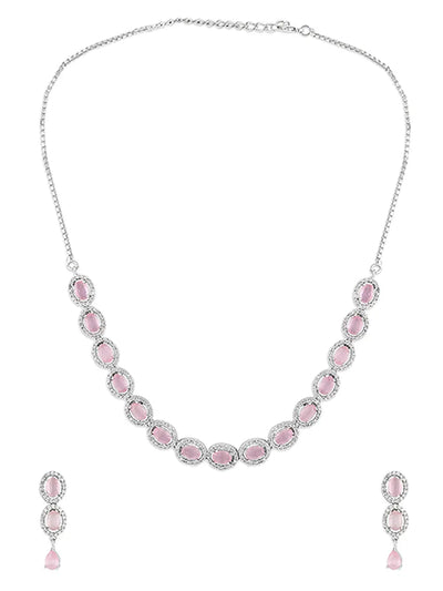 92.5 Micro Silver-Coated Light Pink Necklace - Soft Elegance for Graceful Evenings and Romantic Moments
