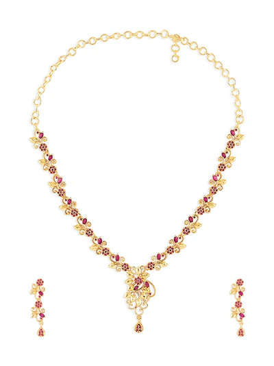 24-Carat Gold-Plated Ruby-Studded Diamond Necklace for Women