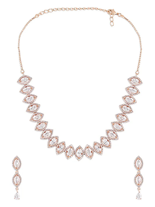 White Marquise Rose Gold Necklace
