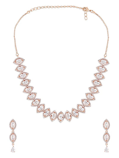 White Marquise Rose Gold Necklace