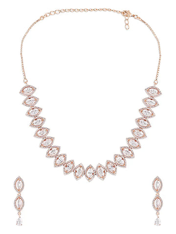 White Marquise Rose Gold Necklace