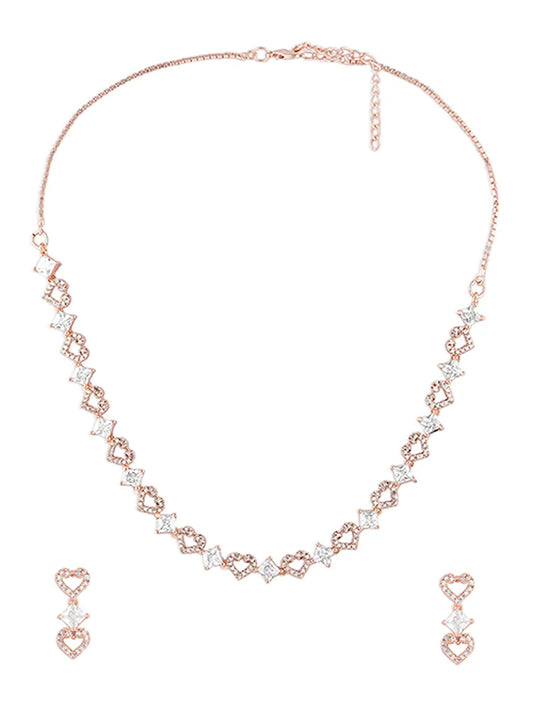 Heart-Shaped Chain Necklace with Earrings