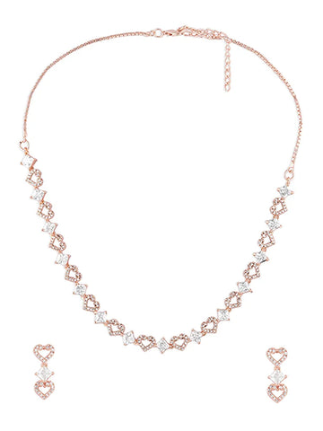Heart-Shaped Chain Necklace with Earrings