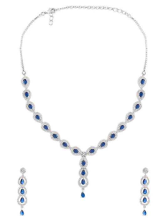 Ocean Blue Spinel Micro Silver-Plated Necklace with Earrings