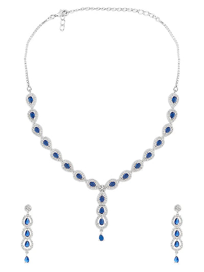 Ocean Blue Spinel Micro Silver-Plated Necklace with Earrings