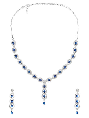 Ocean Blue Spinel Micro Silver-Plated Necklace with Earrings