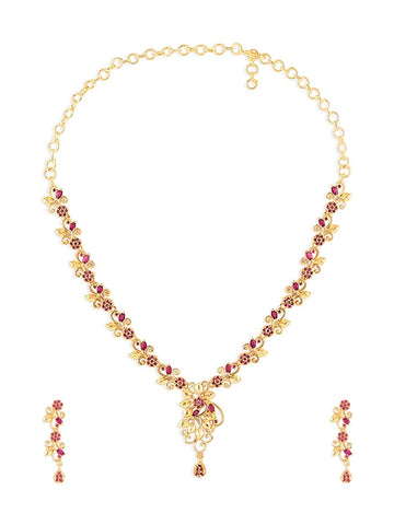24-Carat Gold-Plated Ruby-Studded Diamond Necklace for Women