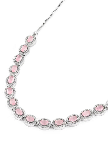 92.5 Micro Silver-Coated Light Pink Necklace - Soft Elegance for Graceful Evenings and Romantic Moments