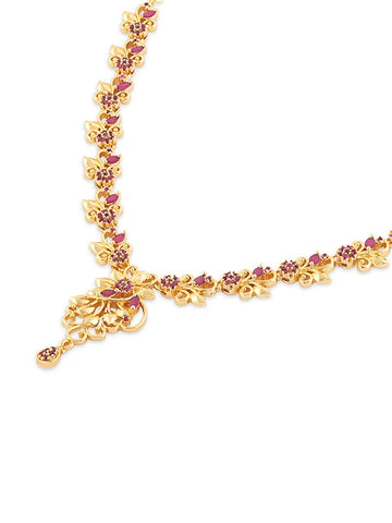 24-Carat Gold-Plated Ruby-Studded Diamond Necklace for Women