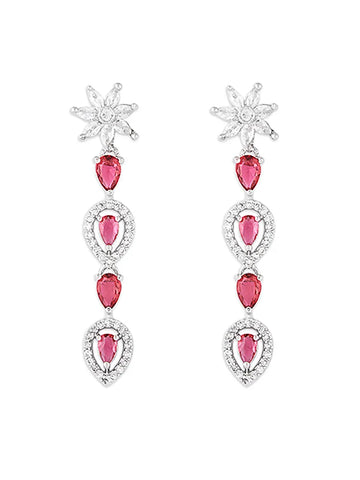 92.5 Micro Silver-Plated Red Cubic Zirconia Necklace with Earrings for Wedding Parties