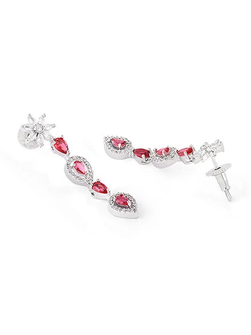 92.5 Micro Silver-Plated Red Cubic Zirconia Necklace with Earrings for Wedding Parties
