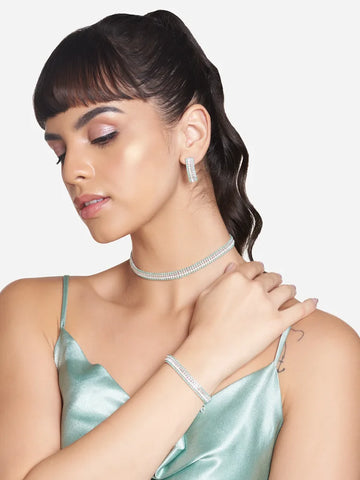 Mint Green and White Stone Choker Set with Matching Bracelet and Earrings - Soft Modern Glam