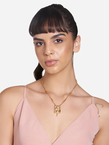 Flower Frame Diamond Pendant - Gold-Plated