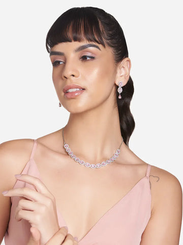 92.5 Micro Silver-Coated Light Pink Necklace - Soft Elegance for Graceful Evenings and Romantic Moments