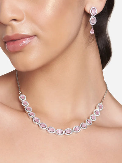 92.5 Micro Silver-Coated Light Pink Necklace - Soft Elegance for Graceful Evenings and Romantic Moments