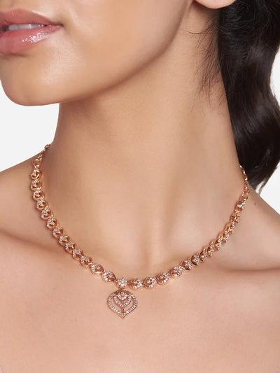 Heart-Shaped Gold-Plated Red Cubic Zirconia Necklace hover