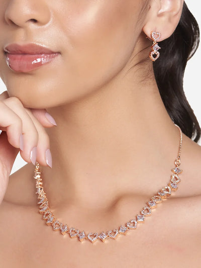Heart-Shaped Chain Necklace with Earrings hover