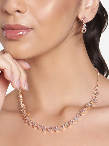 Heart-Shaped Chain Necklace with Earrings