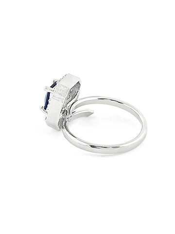 Silver-Toned Necklace with Navy Stone, Teardrop Dangler, and Leaf-Style American Diamonds