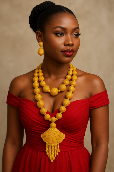 “Golden threads of tradition, woven with elegance. ✨💛 #RoyalGlow #GoldenCharm”