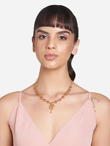 24-Carat Gold-Plated Ruby-Studded Diamond Necklace for Women