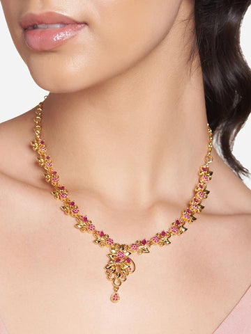 24-Carat Gold-Plated Ruby-Studded Diamond Necklace for Women